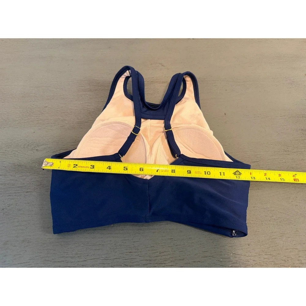 Kona Sol Navy Blue Twist Front High Neck Bikini Top Small Racerback Swimwear